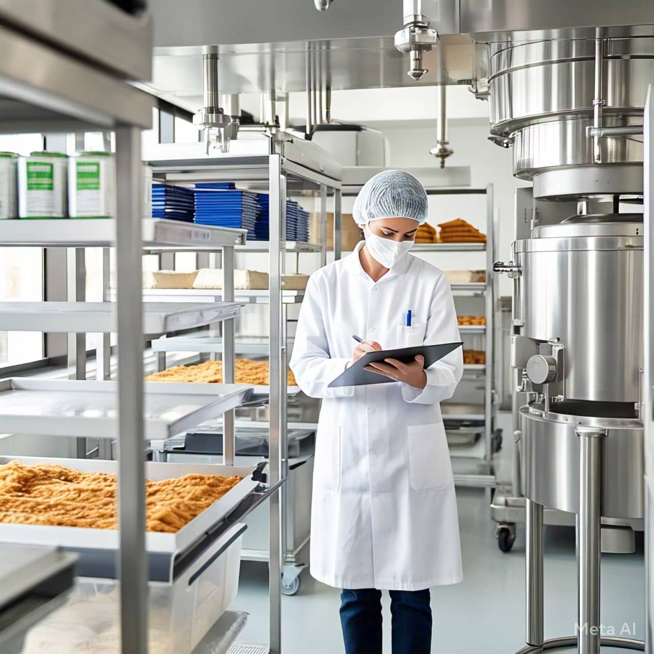 Food safety professional inspecting a production facility